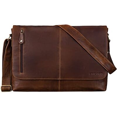 STILORD Hamilton Schoudertas, leer, 15 inch, schooltas, messengertas, vintage, voor laptops, zakelijke tas, universiteit, echt leer, mocca donkerbruin STILORD Hamilton Schoudertas, leer, 15 inch, schooltas, messengertas, vintage, voor laptops, zakelijke tas, universiteit, echt leer, mocca donkerbruin