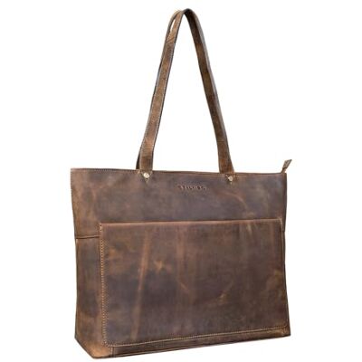 STILORD Astrid Grote boodschappentas voor dames, leer, boodschappentas, elegant, vintage, handtas, grote zakelijke tas voor computer, 15,6 inch, voor werk, echt leer, kleur: middenbruin, Medium bruin STILORD Astrid Grote boodschappentas voor dames, leer, boodschappentas, elegant, vintage, handtas, grote zakelijke tas voor computer, 15,6 inch, voor werk, echt leer, kleur: middenbruin, Medium bruin