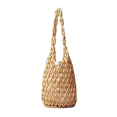 CORIOS Emmertas met trekkoord, handgeweven draagtas voor dames, hout, parels, strandtas, tas, boho, opengewerkt, met binnenzak, kleine handtas voor vakantie, reizen, strand, Geel., Stijlvol CORIOS Emmertas met trekkoord, handgeweven draagtas voor dames, hout, parels, strandtas, tas, boho, opengewerkt, met binnenzak, kleine handtas voor vakantie, reizen, strand, Geel., Stijlvol