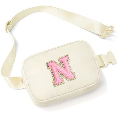 Parima Gepersonaliseerde heuptas voor dames Heuptas met ritssluiting in goud met initiaal, kleine verstelbare heuptas van nylon, N-beige, Eén maat Parima Gepersonaliseerde heuptas voor dames Heuptas met ritssluiting in goud met initiaal, kleine verstelbare heuptas van nylon, N-beige, Eén maat