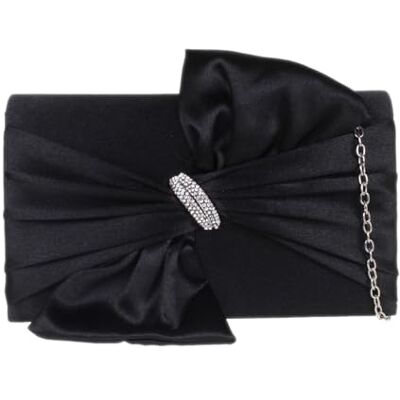 Girly Handbags Dames satijnen clutch voor dames, avondtas met ketting en kristallen broche W 22, H 12, D 6 cm (W 7, H 5, D 2 inches) Girly Handbags Dames satijnen clutch voor dames, avondtas met ketting en kristallen broche W 22, H 12, D 6 cm (W 7, H 5, D 2 inches)