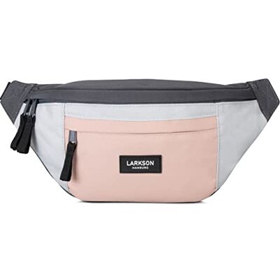 LARKSON Heuptas voor dames en heren, Ole, heuptas voor festival, reizen en sport, kleine modieuze handtas, waterafstotend, roze/grijs, één maat LARKSON Heuptas voor dames en heren, Ole, heuptas voor festival, reizen en sport, kleine modieuze handtas, waterafstotend, roze/grijs, één maat