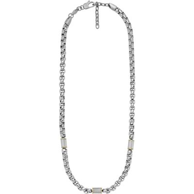 Fossil Leren herenketting met karabijnsluiting, Eén maat, Roestvrij staal, Kristal Fossil Leren herenketting met karabijnsluiting, Eén maat, Roestvrij staal, Kristal