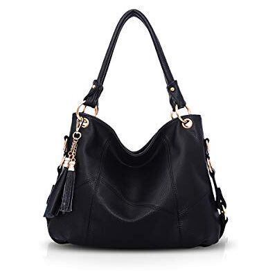 NICOLE & DORIS Handtas voor dames, schoudertas voor dames, leer, draagtas met kwast, zwart, L, hobo L NICOLE & DORIS Handtas voor dames, schoudertas voor dames, leer, draagtas met kwast, zwart, L, hobo L