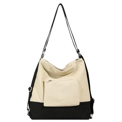 CORIOS Schoudertas voor dames, casual canvas handtas, schooltassen, dagtassen, grote capaciteit, draagtassen, schoudertassen, casual rugzak, boodschappentas, hobotas, tas, Beige CORIOS Schoudertas voor dames, casual canvas handtas, schooltassen, dagtassen, grote capaciteit, draagtassen, schoudertassen, casual rugzak, boodschappentas, hobotas, tas, Beige