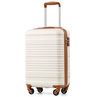 Coolife Handbagage 55 x 35 x 20 cm voor luchtvaartmaatschappijen Ryanair lichte handbagage met TSA-slot en 4 zwenkwielen, wit-bruin, Klassiek Coolife Handbagage 55 x 35 x 20 cm voor luchtvaartmaatschappijen Ryanair lichte handbagage met TSA-slot en 4 zwenkwielen, wit-bruin, Klassiek