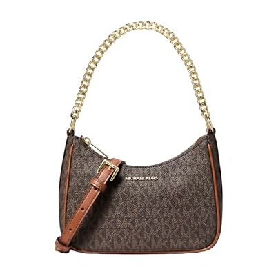Michael Kors Jet Set Signature Logo Convertible Crossbody Bag Brown 8.25"W X 6"H X 3.5"D Michael Kors Jet Set Signature Logo Convertible Crossbody Bag Brown 8.25"W X 6"H X 3.5"D