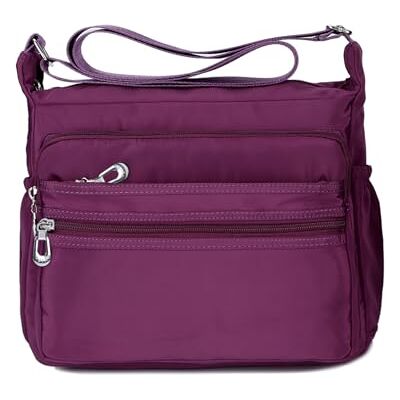 NOTAG Schoudertas voor dames, nylon, licht, waterdicht, meerdere zakken, ritssluiting, 2 maten, Lila. L NOTAG Schoudertas voor dames, nylon, licht, waterdicht, meerdere zakken, ritssluiting, 2 maten, Lila. L