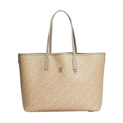 Tommy Hilfiger Monoplay Leather Tote, handtas, schoudertas, monogram, beige, beige, Beige Tommy Hilfiger Monoplay Leather Tote, handtas, schoudertas, monogram, beige, beige, Beige