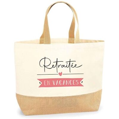 Planetee Gepensioneerde tas op vakantie, strandtas, winkelen, katoen en jute, cadeau-idee voor dames L Planetee Gepensioneerde tas op vakantie, strandtas, winkelen, katoen en jute, cadeau-idee voor dames L