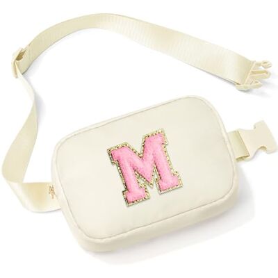 Parima Gepersonaliseerde heuptas voor dames, heuptas met gouden ritssluiting met initiaal, kleine verstelbare nylon heuptas, M beige, Eén maat, tas organizer Parima Gepersonaliseerde heuptas voor dames, heuptas met gouden ritssluiting met initiaal, kleine verstelbare nylon heuptas, M beige, Eén maat, tas organizer