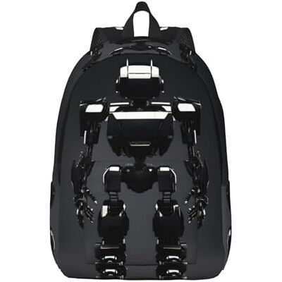 BGSHJVF Reisrugzak van canvas met zakken, zwarte robotprint, voor wandelen en dagelijks gebruik, zwart., S BGSHJVF Reisrugzak van canvas met zakken, zwarte robotprint, voor wandelen en dagelijks gebruik, zwart., S