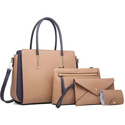 FANDARE Elegante handtas dames schoudertas set 4-delige clutch portemonnee tassen draagtassen boodschappentas voor reizen shopper tassen behoefte, kaki, L, elegant FANDARE Elegante handtas dames schoudertas set 4-delige clutch portemonnee tassen draagtassen boodschappentas voor reizen shopper tassen behoefte, kaki, L, elegant