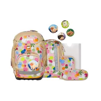 ergobag Set van 6 ergonomische flexibele schooltassen voor basisschool voor meisjes en jongens, Powbär beer beige, M, schooltassenset ergobag Set van 6 ergonomische flexibele schooltassen voor basisschool voor meisjes en jongens, Powbär beer beige, M, schooltassenset