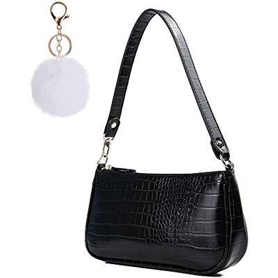 CAMILIFE Retro schoudertas voor dames, schoudertas voor dames, met chique krokodillenpatroon, zwart, 10,6 x 5,1 x 2,1 x 8,5 inch CAMILIFE Retro schoudertas voor dames, schoudertas voor dames, met chique krokodillenpatroon, zwart, 10,6 x 5,1 x 2,1 x 8,5 inch