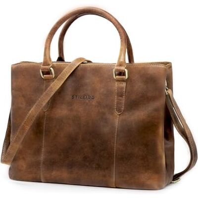 STILORD "Lexa" Grote handtas van leer voor dames, vintage, schoudertas, shopper, messenger, leren tas, kantoor, hengseltas, echt leer, kleur: zwart, Torino bruin, M, Schoudertas STILORD "Lexa" Grote handtas van leer voor dames, vintage, schoudertas, shopper, messenger, leren tas, kantoor, hengseltas, echt leer, kleur: zwart, Torino bruin, M, Schoudertas