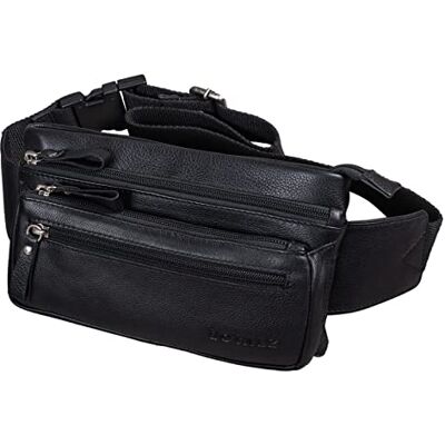 ROYALZ Vegas Platte leren heuptas voor dames en heren, platte heuptas, vintage, 5 vakken, retro heuptas, borstzak, zwart. ROYALZ Vegas Platte leren heuptas voor dames en heren, platte heuptas, vintage, 5 vakken, retro heuptas, borstzak, zwart.