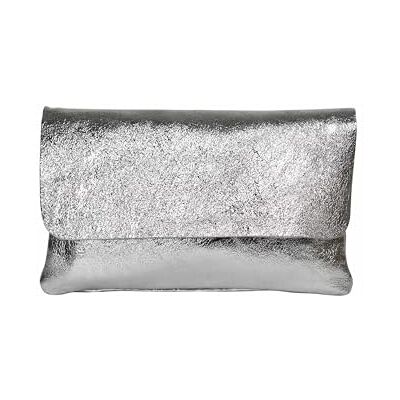 AmbraModa GLX11 Dames crossbodytas, clutch, telefoontas van echt leer met afneembaar en verstelbare schouderriem, passend voor mobiele telefoons en tablets tot 7 inch. (Zilvergrijs metallic) 24 x 14 cm AmbraModa GLX11 Dames crossbodytas, clutch, telefoontas van echt leer met afneembaar en verstelbare schouderriem, passend voor mobiele telefoons en tablets tot 7 inch. (Zilvergrijs metallic) 24 x 14 cm