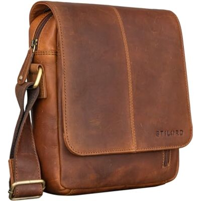 STILORD "Matt" Tas voor heren, leer, kleine schoudertas, heren, echt leer, tas, handtas, vintage, schoudertassen voor zaken, reizen, tablet 9,7 inch, kleur: cognac bruin STILORD "Matt" Tas voor heren, leer, kleine schoudertas, heren, echt leer, tas, handtas, vintage, schoudertassen voor zaken, reizen, tablet 9,7 inch, kleur: cognac bruin