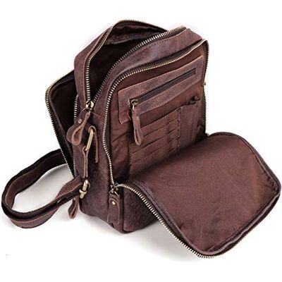 BAIGIO Schoudertas voor heren, leer, vintage, met schouderriem, voor werk, reizen, dagelijks gebruik, donkerbruin, M, retro BAIGIO Schoudertas voor heren, leer, vintage, met schouderriem, voor werk, reizen, dagelijks gebruik, donkerbruin, M, retro