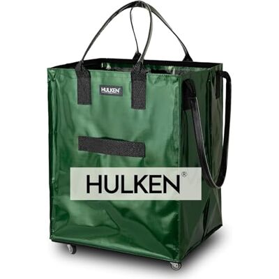 HULKEN Grote zwarte herbruikbare roltas en boodschappentas met wieltjes, 30 kg draagkracht, waterdicht met robuuste handgrepen en ritssluiting en wielen, groen HULKEN Grote zwarte herbruikbare roltas en boodschappentas met wieltjes, 30 kg draagkracht, waterdicht met robuuste handgrepen en ritssluiting en wielen, groen