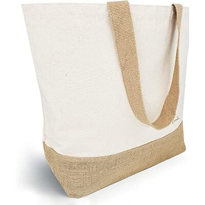 Loxato Strandtas voor dames, XXL, familie, boodschappentas voor dames, canvas, groot formaat, van katoen, strandtas, strandmand, Natural XL, XXL XXL Loxato Strandtas voor dames, XXL, familie, boodschappentas voor dames, canvas, groot formaat, van katoen, strandtas, strandmand, Natural XL, XXL XXL