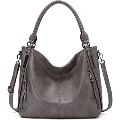 FANDARE Grote handtas voor dames, schoudertassen, PU-leer, waterdicht, voor winkelen, feest, school, reizen, messenger tassen, grijs B, L, elegant FANDARE Grote handtas voor dames, schoudertassen, PU-leer, waterdicht, voor winkelen, feest, school, reizen, messenger tassen, grijs B, L, elegant