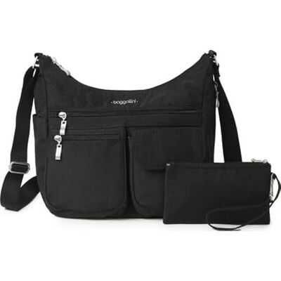 Baggallini Everywhere schoudertas voor dames, 27,9 x 23,9 cm, lichtgewicht nylon, waterdicht, met RFID-bescherming, één maat, zwart, één maat, schoudertas Baggallini Everywhere schoudertas voor dames, 27,9 x 23,9 cm, lichtgewicht nylon, waterdicht, met RFID-bescherming, één maat, zwart, één maat, schoudertas