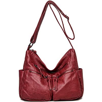 FANDARE Retro schoudertassen voor dames, schoudertas, hobo, waterdicht, PU-leer, voor winkelen, feest, school, reizen, crossbody tas, wijnrood, L, retro FANDARE Retro schoudertassen voor dames, schoudertas, hobo, waterdicht, PU-leer, voor winkelen, feest, school, reizen, crossbody tas, wijnrood, L, retro