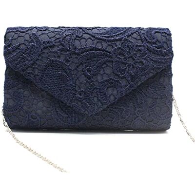 Lukery Lurkey Enveloptasje voor dames, design met kant, avondtas, chique, zakjes en clutches, avondtas, elegante ketting, ceremonie, handtas, schouder-/diagonaal, donkerblauw, Donkerblauw Lukery Lurkey Enveloptasje voor dames, design met kant, avondtas, chique, zakjes en clutches, avondtas, elegante ketting, ceremonie, handtas, schouder-/diagonaal, donkerblauw, Donkerblauw