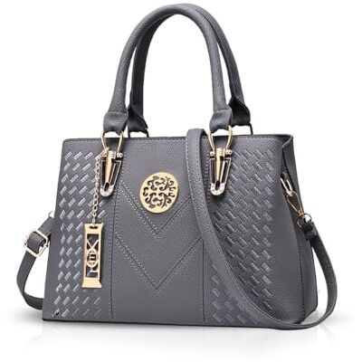 NICOLE & DORIS Dames Handtassen Elegante Schoudertas Rits Handtassen Handtassen Tote Schoudertassen Dames PU Lederen Tas, Grijs, L, Handtas NICOLE & DORIS Dames Handtassen Elegante Schoudertas Rits Handtassen Handtassen Tote Schoudertassen Dames PU Lederen Tas, Grijs, L, Handtas