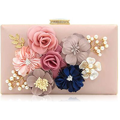 Milisente Dames clutch tas bloemen avondtas bruiloft tas elegante handtas (Roze) 7,9 x 1,6 x 5,5 inch Milisente Dames clutch tas bloemen avondtas bruiloft tas elegante handtas (Roze) 7,9 x 1,6 x 5,5 inch