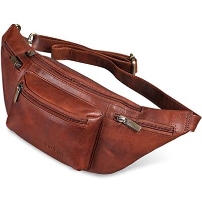 ROYALZ 'Laguna' Vintage lederen banaan Uniseks heuptas voor dames en heren ook verkrijgbaar als borst- of heuptas, cognac bruin Roma, M ROYALZ 'Laguna' Vintage lederen banaan Uniseks heuptas voor dames en heren ook verkrijgbaar als borst- of heuptas, cognac bruin Roma, M