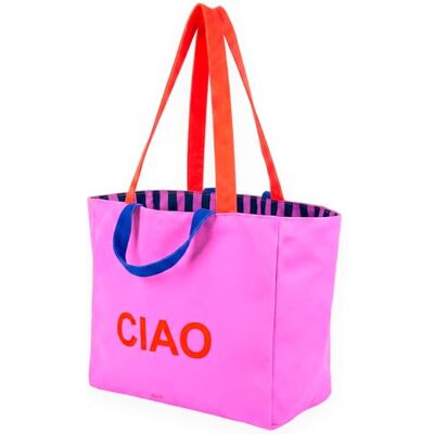 Fisura Originele strandtas "Ciao", grote omkeerbare strandtas, roze gestreept, tote bag voor dames, XXL, van katoen, boodschappentas voor reizen, winkelen of strand, 36 x 31,5 cm Taglia unica per tutti Fisura Originele strandtas "Ciao", grote omkeerbare strandtas, roze gestreept, tote bag voor dames, XXL, van katoen, boodschappentas voor reizen, winkelen of strand, 36 x 31,5 cm Taglia unica per tutti