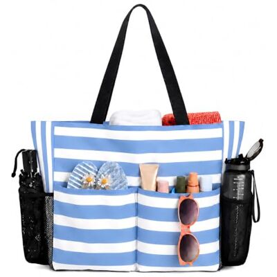 TAHAVICE Strandtassen voor dames, grote waterdichte strandtassen met ritssluiting, zwembadtas voor reizen, vakantie, blauw, één maat, draagtas Eén maat TAHAVICE Strandtassen voor dames, grote waterdichte strandtassen met ritssluiting, zwembadtas voor reizen, vakantie, blauw, één maat, draagtas Eén maat