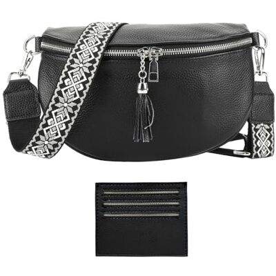 berbo Casual schoudertas voor dames, multifunctionele schoudertas van echt leer, heuptas, gitaarriem, casual draagtas, zwart. berbo Casual schoudertas voor dames, multifunctionele schoudertas van echt leer, heuptas, gitaarriem, casual draagtas, zwart.
