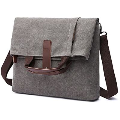 FANDARE Retro schoudertas, zeildoek, handtas, schoudertas, beurstas, voor heren en dames, business, werk, reizen, universiteit, school, multifunctioneel, koffer, Donkergrijs, L FANDARE Retro schoudertas, zeildoek, handtas, schoudertas, beurstas, voor heren en dames, business, werk, reizen, universiteit, school, multifunctioneel, koffer, Donkergrijs, L
