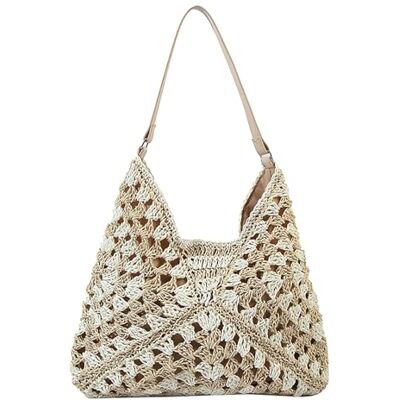 Skyearman Handtas voor dames, schoudertas, grote geweven strozakken, voor dames, strandtas, zomer, vrije tijd, schoudertas, voor reizen, datum en vakantie, beige 38 x 27 cm Skyearman Handtas voor dames, schoudertas, grote geweven strozakken, voor dames, strandtas, zomer, vrije tijd, schoudertas, voor reizen, datum en vakantie, beige 38 x 27 cm