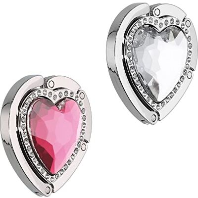 kwmobile 2 x handtashaak – opvouwbare metalen zakhouder – zakhouder voor tafel of kantoor – ophangen van handtas en kleine voorwerpen – harten lichtroze-zilver kwmobile 2 x handtashaak – opvouwbare metalen zakhouder – zakhouder voor tafel of kantoor – ophangen van handtas en kleine voorwerpen – harten lichtroze-zilver