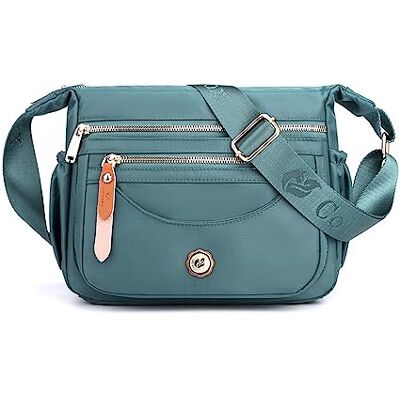 FANDARE Ultralichte nylon schoudertas voor dames, elegante handtas met brede verstelbare riem, meerblauw, L FANDARE Ultralichte nylon schoudertas voor dames, elegante handtas met brede verstelbare riem, meerblauw, L