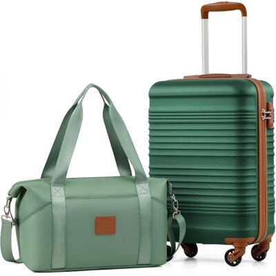 Coolife Handbagage 55 x 35 x 20 cm voor luchtvaartmaatschappijen Ryanair lichte handbagage met TSA-slot en 4 zwenkwielen, groen-bruin, Klassiek Coolife Handbagage 55 x 35 x 20 cm voor luchtvaartmaatschappijen Ryanair lichte handbagage met TSA-slot en 4 zwenkwielen, groen-bruin, Klassiek
