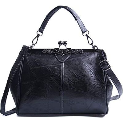 LUI SUI Retro handtas voor vrouwen, PU-lederen tas, vintage tas met handvat, tas met handvat, crossbody schoudertas voor dames, Rood (zwart) .. LUI SUI Retro handtas voor vrouwen, PU-lederen tas, vintage tas met handvat, tas met handvat, crossbody schoudertas voor dames, Rood (zwart) ..
