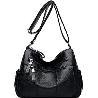 PORRASSO Retro schoudertas voor dames, schoudertas, meerdere zakken, handtas, messengertas, van PU-leer, zacht, werk, reizen, dagelijks gebruik, crossbody tas, zwart., L, Retro PORRASSO Retro schoudertas voor dames, schoudertas, meerdere zakken, handtas, messengertas, van PU-leer, zacht, werk, reizen, dagelijks gebruik, crossbody tas, zwart., L, Retro