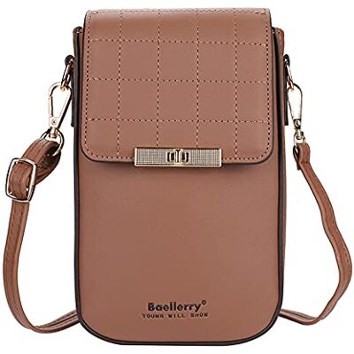 FANDARE Schoudertas voor mobiele telefoon, crossbodytas van leer, kleine portemonnee, voor dames, meisjes, om paspoort te bewaren, winkelen, party, school, reizen, donkerbruin, Large FANDARE Schoudertas voor mobiele telefoon, crossbodytas van leer, kleine portemonnee, voor dames, meisjes, om paspoort te bewaren, winkelen, party, school, reizen, donkerbruin, Large