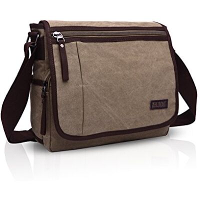 FANDARE Retro schoudertas canvas schoudertas heren dames messenger tas voor 12,9 inch laptop factortas crossbody tas grote capaciteit voor werk school reizen sport business, kaki FANDARE Retro schoudertas canvas schoudertas heren dames messenger tas voor 12,9 inch laptop factortas crossbody tas grote capaciteit voor werk school reizen sport business, kaki