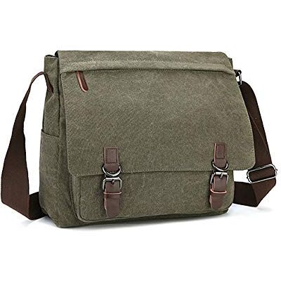 Rufun Canvas schoudertas voor heren, laptoptas, casual dagtas, schoudertas, schooltas, Groen, M, Schoudertassen Rufun Canvas schoudertas voor heren, laptoptas, casual dagtas, schoudertas, schooltas, Groen, M, Schoudertassen