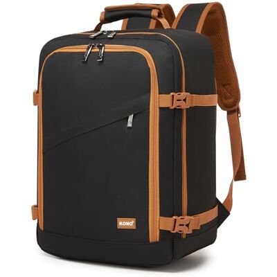 Kono Reisrugzak en handbagage voor vliegtuig, Ryanair laptoprugzak met 180° opening, trolleyriem, ademende rugleuning, voor Wizz Air en EasyJet, zwart/bruin, Ryanair 40 x 30 x Kono Reisrugzak en handbagage voor vliegtuig, Ryanair laptoprugzak met 180° opening, trolleyriem, ademende rugleuning, voor Wizz Air en EasyJet, zwart/bruin, Ryanair 40 x 30 x