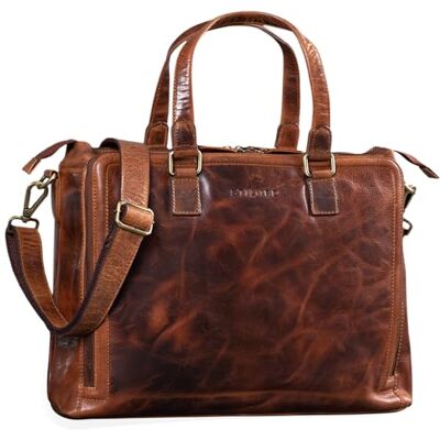 STILORD 'Claire' Business Bag Dames Leder 15 inch laptoptas DIN A4 retro aktetas grote schoudertas en handtas kantoor, Kleur:kara cognac L STILORD 'Claire' Business Bag Dames Leder 15 inch laptoptas DIN A4 retro aktetas grote schoudertas en handtas kantoor, Kleur:kara cognac L
