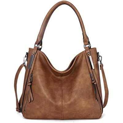 FANDARE Grote handtas voor dames, schoudertassen, PU-leer, waterdicht, voor winkelen, feest, school, reizen, messenger tassen, bruin, L, elegant FANDARE Grote handtas voor dames, schoudertassen, PU-leer, waterdicht, voor winkelen, feest, school, reizen, messenger tassen, bruin, L, elegant