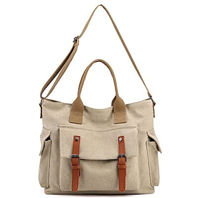 FANDARE Retro canvas handtas dames boodschappentassen schoudertas voor 10,5 inch tablet winkelen party school reizen crossbody tas, Khaki (stad), draagtas FANDARE Retro canvas handtas dames boodschappentassen schoudertas voor 10,5 inch tablet winkelen party school reizen crossbody tas, Khaki (stad), draagtas